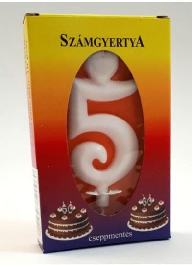 Számgyertya tortára, fehér, 5