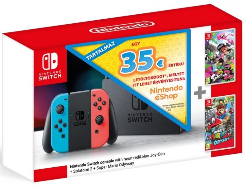 Nintendo Switch + Splatoon 2 + Super Mario Odyssey + 35€ eShop Download  Code vásárolj már 0 Ft-tól