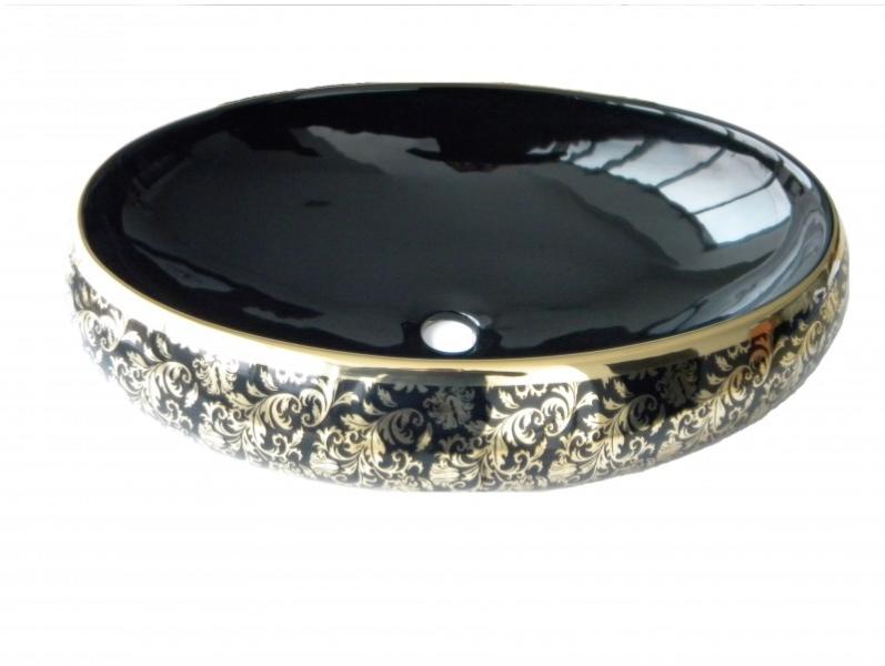 Lavoar ceramic Oval Negru - Auriu , Montaj pe blat 5507A (Chiuveta, Lavoar  baie) - Preturi