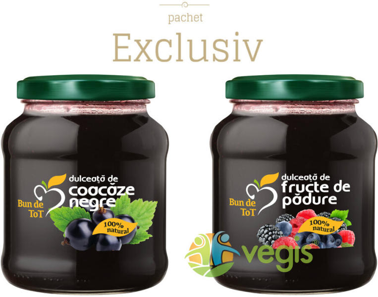 BUN DE TOT Dulceata din Coacaze Negre fara Zahar 360g + Dulceata din Fructe  de Padure fara Zahar 360g (Dulceata, gem) - Preturi