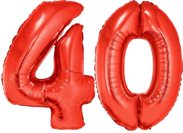 40-es piros szám fólia lufi