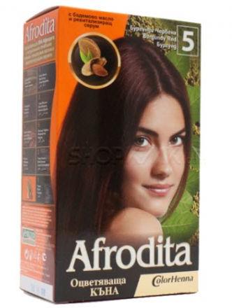 Afrodita Aphrodite къна за коса, номер 5, Бургундско червено Бои за коса,  оцветители за коса Цени, оферти и мнения, списък с магазини, евтино Afrodita  Aphrodite къна за коса, номер 5, Бургундско червено