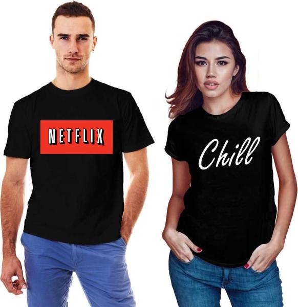 THEICONIC Set doua tricouri negre pentru cupluri - Netflix & Chill (Tricou  barbati) - Preturi
