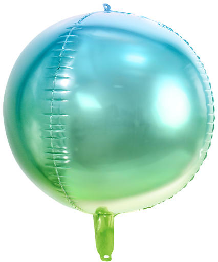 Ombre gömb metál fólia lufi, kék és zöld, 35cm