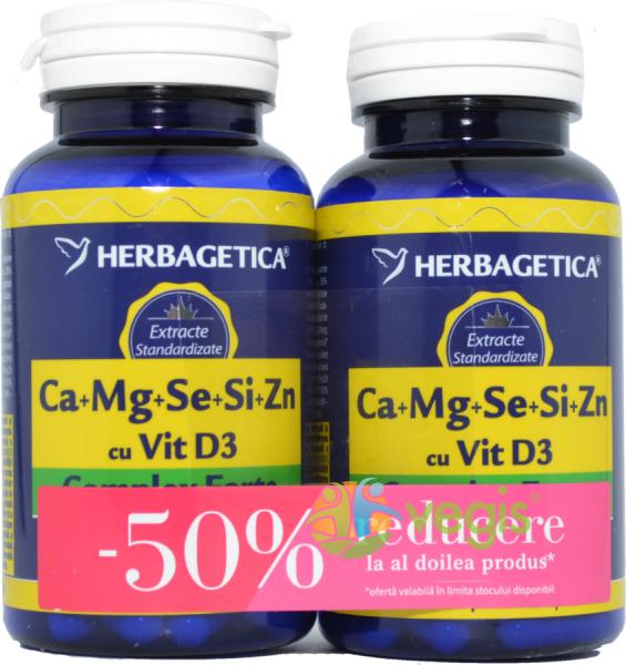 Herbagetica Pachet Complex Forte (Ca+Mg+Se+Si+Zn) cu Vitamina D3 2000UI  60cps+60cps (50% reducere la al doilea produs) (Suplimente nutritive) -  Preturi