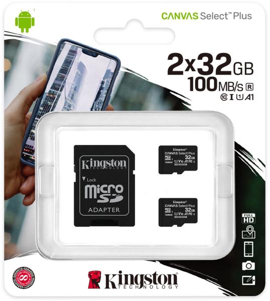 Kingston microSDHC Canvas Select Plus 2x32GB SDCS2/32GB-2P1A (Card memorie)  - Preturi