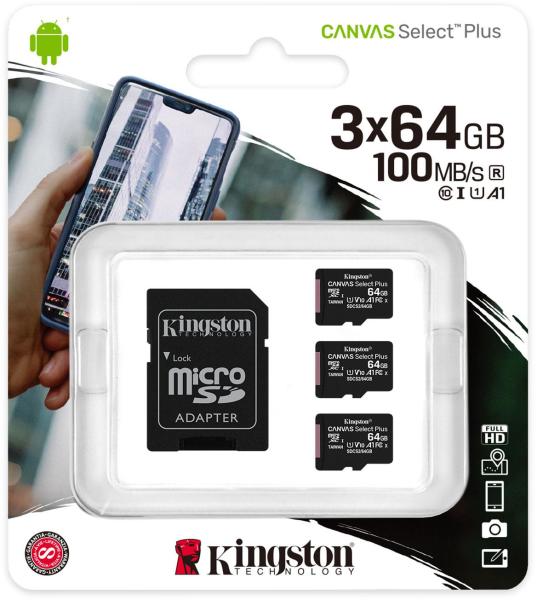 microSDXC Canvas Select Plus Multi pack 64GB C10/UHS-I SDCS2/64GB-3P1A