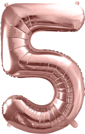 5. szám, fólia lufi, 86 cm, rosegold