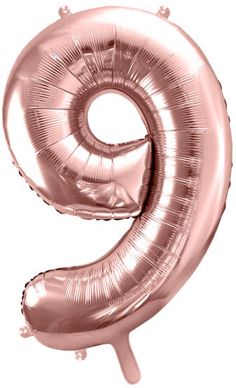 9. szám, fólia lufi, 86 cm, rosegold