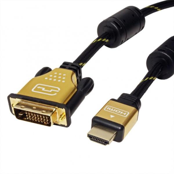 Cablu HDMI la DVI-D Dual Link 24+1 pini T-T GOLD 10m, Roline 11.04. 5895  (11.04.5895-5)