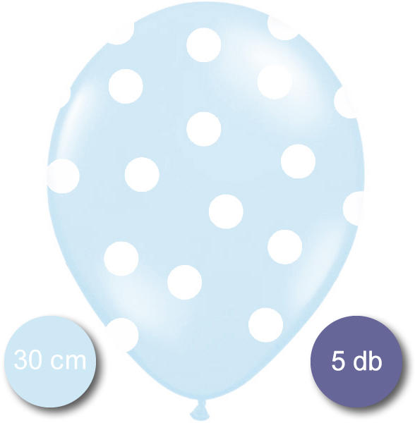 Pöttyös léggömb, 30cm, bébi kék színben, 5 db/cs