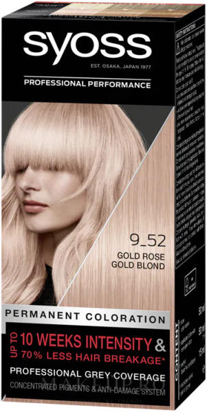 Syoss Vopsea de păr - Syoss Permanent Coloration 9-52 - Gold Rose Gold  Blond (Vopsea de par) - Preturi