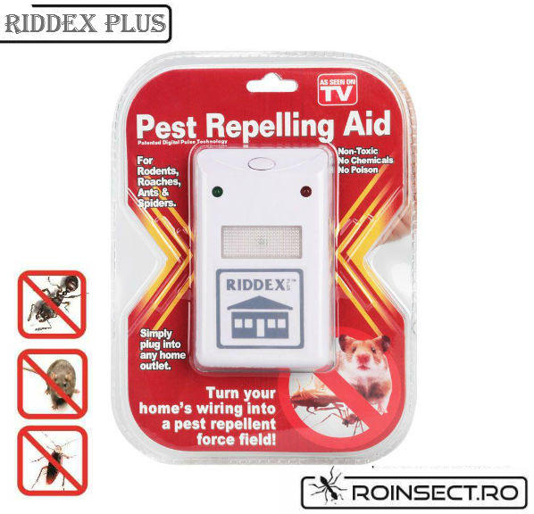 RIDDEX Pest Repeller Riddex Plus - aparat electronic cu unde  electromagnetice impotriva rozatoarelor si a insectelor taratoare. Aria de  acoperire - 150mp (Aparat antidaunatori, capcana pentru animale) - Preturi