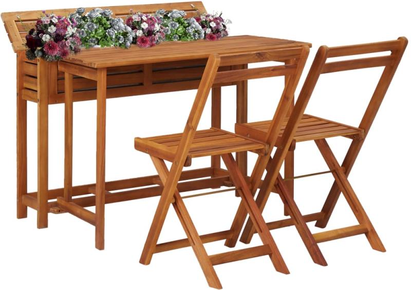 Vásárlás: vidaXL Tömör akácfa virágtartó asztal erkélyre 2 db  bisztrószékkel 45910 Kerti bútor garnitúra árak összehasonlítása,  Tömörakácfavirágtartóasztalerkélyre2dbbisztrószékkel45910 boltok