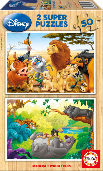 Educa Puzzle din lemn Regele Leu şi Cartea junglei Educa 2x50 buc de la 5  ani (EDU13144) (Puzzle) - Preturi
