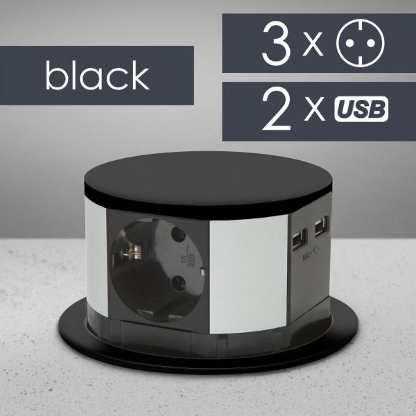 3 Plug + 2 USB (20433BK)