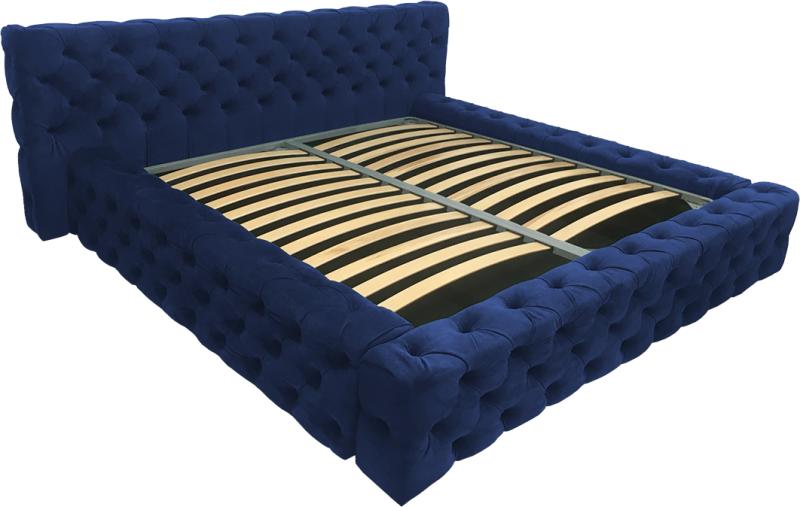 MobAmbient Pat tapițat albastru închis, cu somieră rabatabilă - model GOLD ( Pat, rama de pat) - Preturi