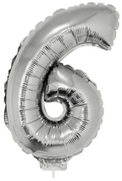 6 szám alakú fólia lufi, ezüst, 41, 6 cm 84781