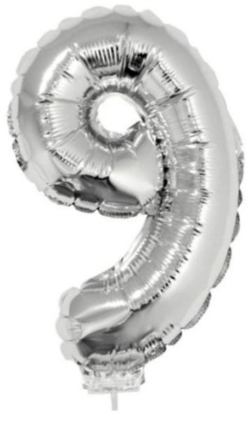 9 szám alakú fólia lufi, ezüst, 41, 6 cm