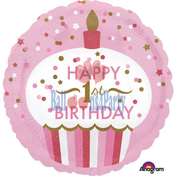 Balloons4party Balon folie briosa roz happy Birthday Prima aniversare 1 an  43cm - articole-petreceri - 12,99 RON (Balon) - Preturi