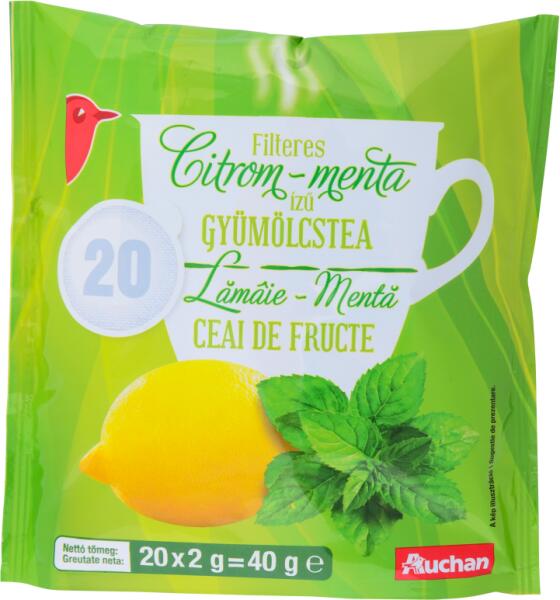 Vásárlás: Auchan Kedvenc Gyümölcs tea citrom-menta ízesítéssel 20x2 g Tea,  gyógytea árak összehasonlítása, Kedvenc Gyümölcs tea citrom menta  ízesítéssel 20 x 2 g boltok