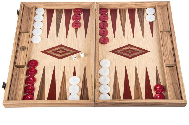 Faithfully Plague Disclose Manopoulos Set joc table backgammon Walnut si Stejar cu insertii rosii (Joc  de societate) - Preturi