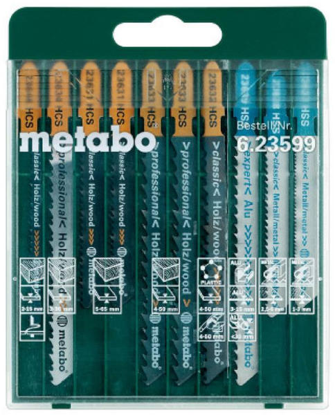 Vásárlás: Metabo 10 részes dekopír fűrészlap készlet fához, fémhez és  műanyaghoz (623599000) Dekopír fűrészlap árak összehasonlítása, 10 részes dekopír  fűrészlap készlet fához fémhez és műanyaghoz 623599000 boltok