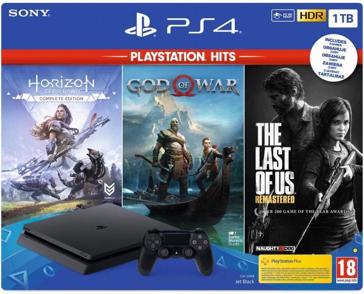 Sony PlayStation 4 Slim 1TB (PS4 Slim 1TB) + PS Hits: Horizon Zero Dawn +  God of War + The Last of Us vásárolj már 0 Ft-tól
