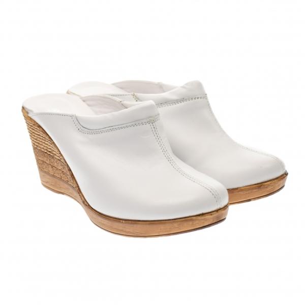 Rovi Design Saboti dama albi din piele naturala, platforme de 7 cm -  TEA19ALB - ciucaleti (Sandale dama) - Preturi