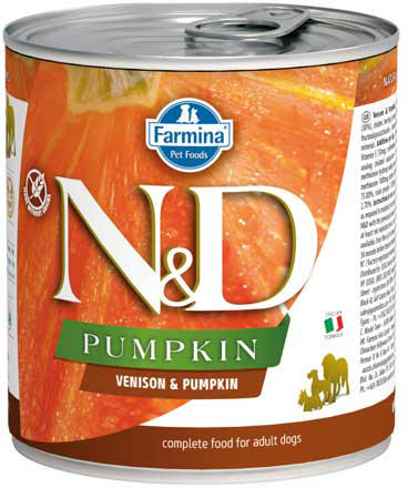 Farmina N&D Pumpkin Venison консерва с еленско и тиква - пълноценна храна  за кучета в зряла възраст, 2 броя х 0.285 кг Храна за кучета Цени, оферти и  мнения, списък с магазини,