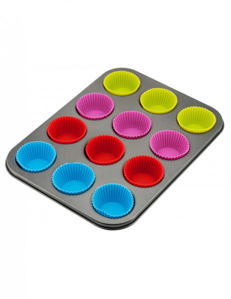 muffin sütőforma kivehető szilikon betéttel - 12 darabos (KH-4188)