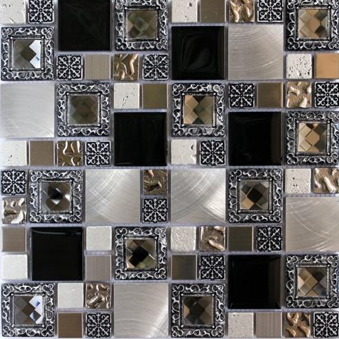 Madison session Perennial Settimo Mozaic sticla decorativ cu insertii metalice argintii 082 (MI096)  (Gresie, faianta) - Preturi