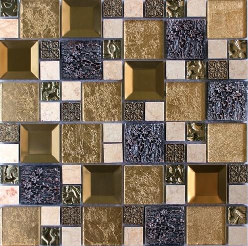 Settimo Mozaic Sticla decorativ auriu cu insertii metalice 083 (MI042)  (Gresie, faianta) - Preturi