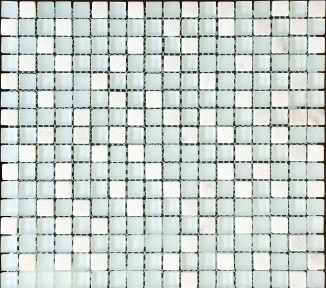 Mozaic alb mixt marmura si sticla MMX014 (MI162)