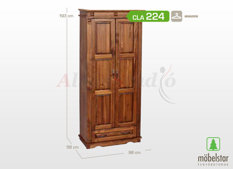 Vásárlás: Möbelstar CLA 224 - 2 ajtós 1 fiókos pácolt fenyő szekrény  Gardróbszekrény, ruhásszekrény árak összehasonlítása, CLA 224 2 ajtós 1  fiókos pácolt fenyő szekrény boltok