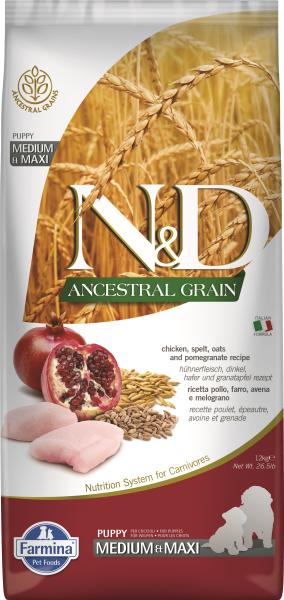 Ancestral Grain Puppy medium & maxi chicken & pomegranate 12 kg