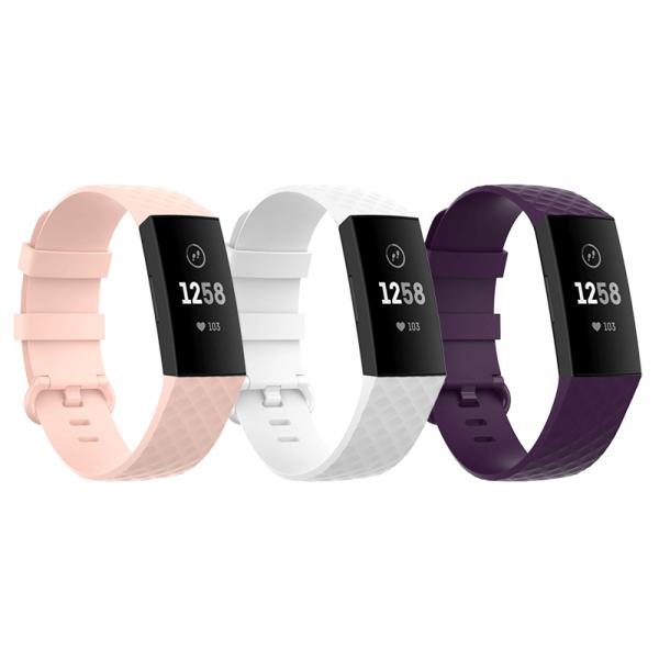 krasscom Set 3 curele sport pentru bratara fitness Fitbit Charge 4 / 3 / 3E  din silicon, marime S, alb, roz, mov (CUFIS051) (Accesoriu ceas sport si  smartwatch) - Preturi