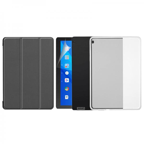 KRASSUS Set 3 in 1pentru Lenovo Tab M10 TB-X505L, 10.1 inch cu husa carte,  husa silicon si folie protectie ecran, negru (SETABK018) (Husa tablet) -  Preturi