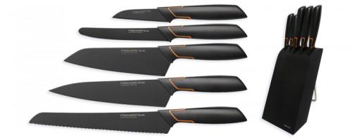 Fiskars, Финландия Комплект от 5 броя кухненски ножове с поставка Fiskars  Edge (1003099) Кухненски ножове Цени, оферти и мнения, списък с магазини,  евтино Fiskars, Финландия Комплект от 5 броя кухненски ножове с