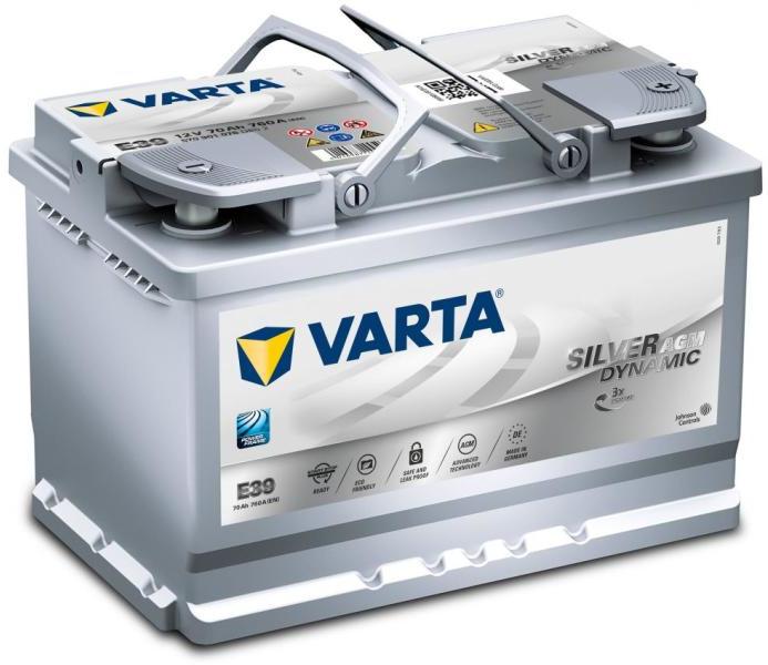 VARTA E39 AGMバッテリー 12V 70Ah 760A VARTA E39 Silver Dynamic AGM 70Ah 760A right+ (570 901 076 D852