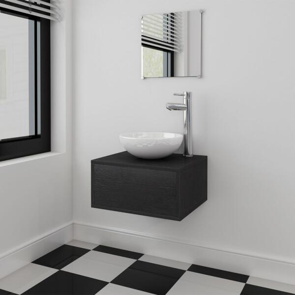 vidaXL Set mobilier baie 4 piese cu chiuvetă și robinet incluse, Negru  (273685) - vidaxl (Mobilier baie) - Preturi