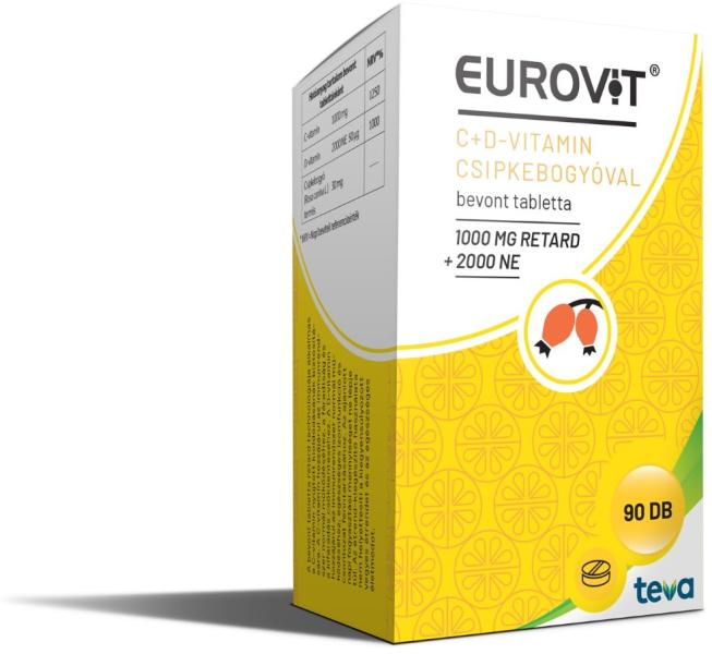 Vásárlás: Eurovit C-vitamin 1000mg retard + D-vitamin 2000 NE  csipkebogyóval tabletta 90x Táplálékkiegészítő árak összehasonlítása, C  vitamin 1000 mg retard D vitamin 2000 NE csipkebogyóval tabletta 90 x boltok