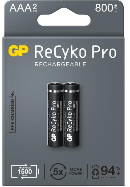 GP Batteries Baterii reincarcabile GP ReCyko Pro AAA 800mAh (R03), ambalaj  reciclabil 2pcs (GPRHCH83B225) (Baterie reincarcabila) - Preturi