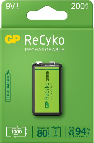 GP Batteries Baterii reincarcabile GP ReCyko 9V 200mAh, ambalaj reciclabil  1pcs (GPRHV208R075) (Baterie reincarcabila) - Preturi