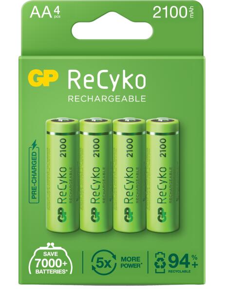 GP Batteries Baterii reincarcabile GP ReCyko AA 2100mAh (R6), ambalaj  reciclabil 4pcs (GPRHC212E001) (Baterie reincarcabila) - Preturi