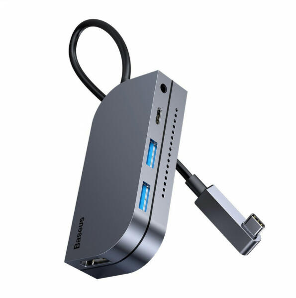 Baseus Adaptor/Hub multifunctional 6 in 1, USB Type C memory card reader (USB  3.0, HDMI, micro SD) Power Delivery 60 W gri(CAHUB-CWJ0G) (Crad reader) -  Preturi