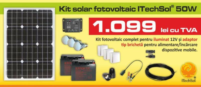 ITechSol Kit (sistem) solar fotovoltaic ITechSol® 50W pentru iluminat 12V  (KIT50W12VAD) (Sistem solar) - Preturi