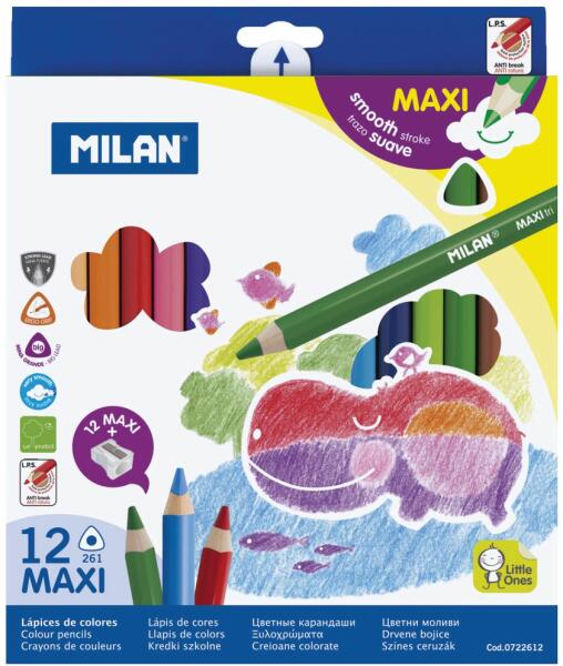 MILAN Creioane colorate triunghiulare, groase MILAN Maxi, 12 culori/set ( Creion) - Preturi