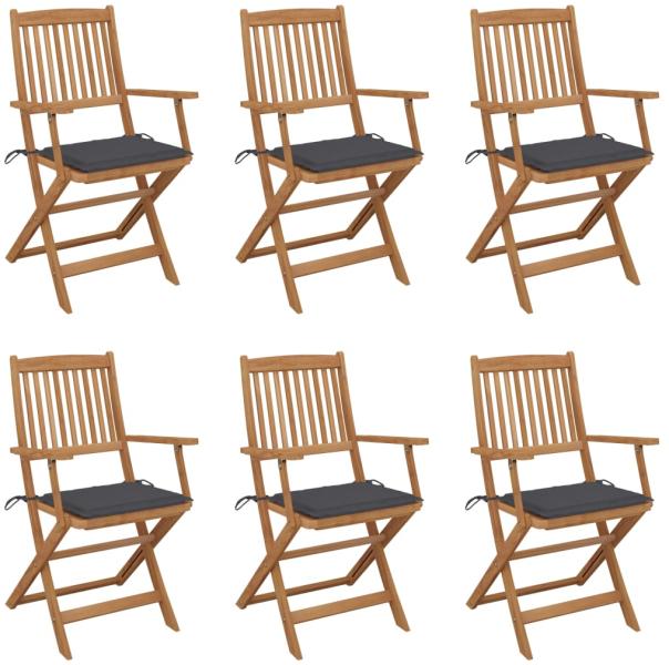 6 db összecsukható tömör akácfa kerti szék párnákkal (3065460/61/62/63/64/65/66/67/68/69)