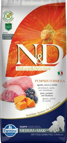 Farmina N&D Grain Free Dog Puppy Medium Maxi Lamb & Blueberries With  Pumpkin 12kg (Hrana pentru caini) - Preturi
